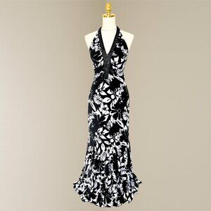 JS Boutique Black and White Floral Halter Maxi Dress